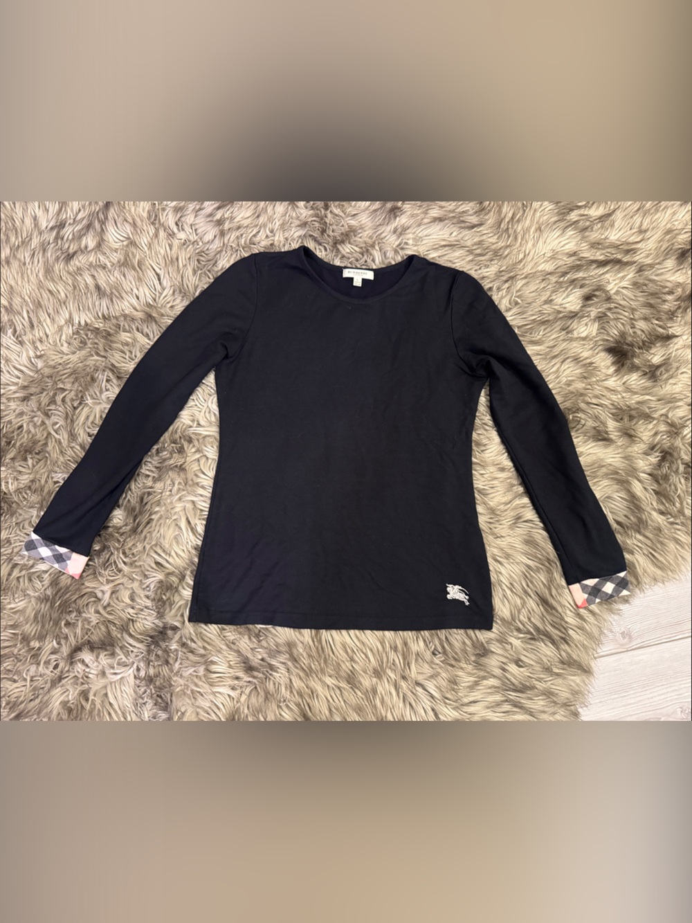 Burberry Black Long Sleeve Top with Signature Check Cuffs